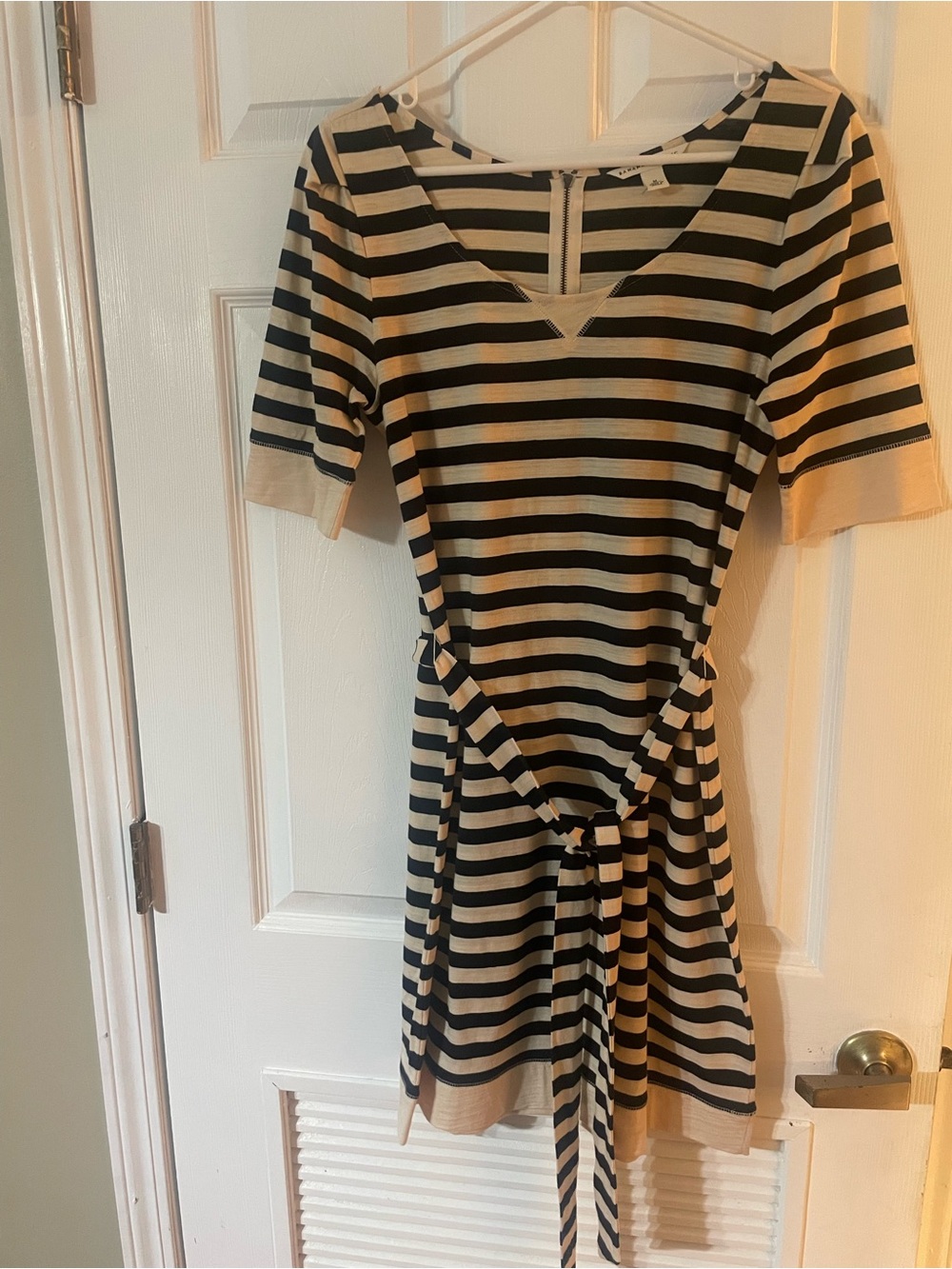 Banana Republic Black and Beige Striped Tie-Waist Dress